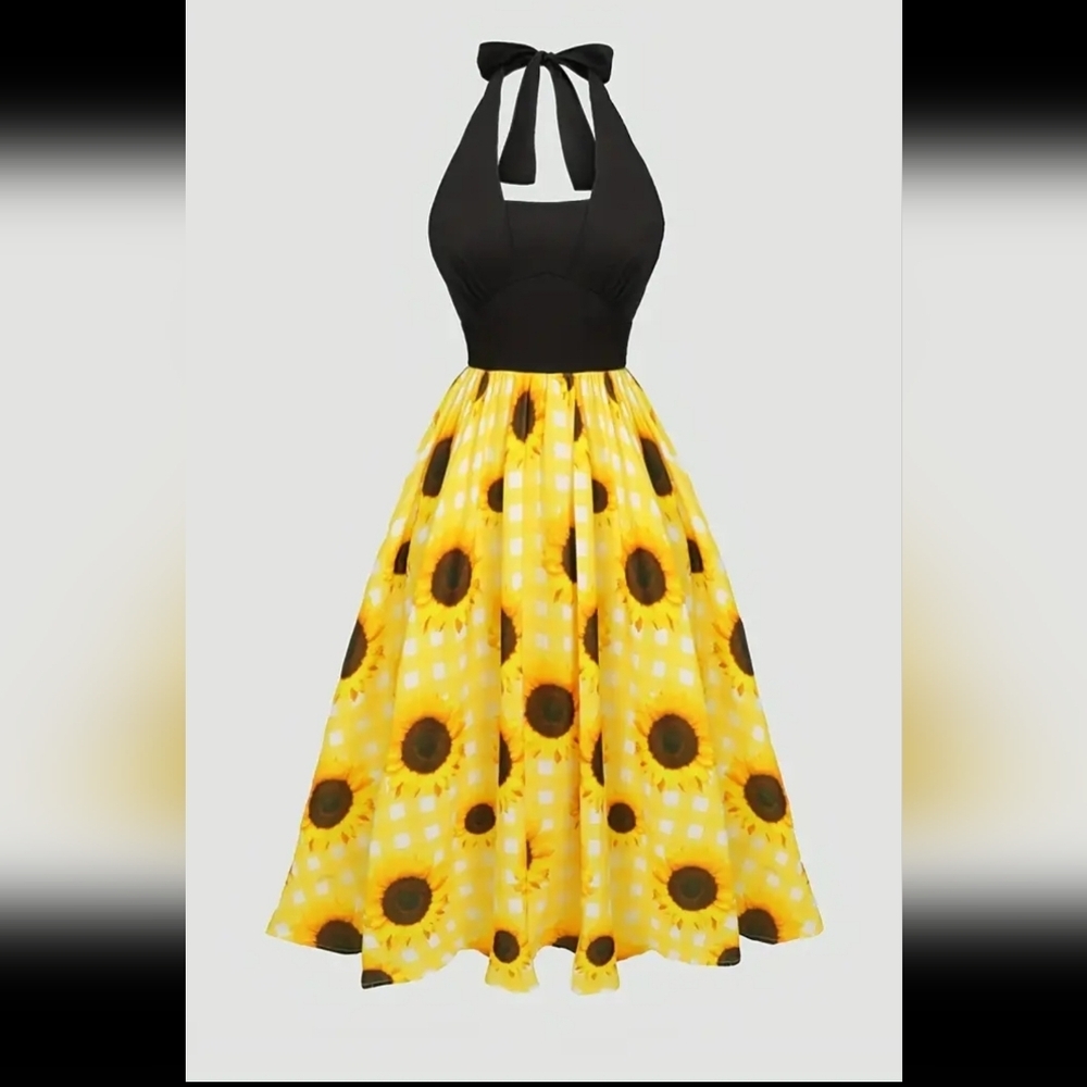 ⭐️NWT Sunflower Print Black and Yellow Dress